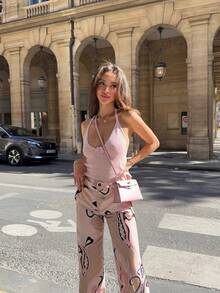 Vivid Style 女士性感、百搭、休闲、时尚派对、海滩度假紧身无袖上衣，手工针织粉色花卉吊带背心，女士夏季服装，女士海滩度假服装，粉色上衣 - 粉色 - 查看 4