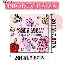 GDTME 1本成人涂色书，24页厚纸，尺寸7.9*7.9英寸，粉色调封面，饰有彩虹、花朵和爱心等可爱元素，充满女性魅力，线条清晰且粗细适中，易于涂色；内含各种女性线条艺术图案，从彩色蝴蝶结到花卉香水瓶，应有尽有。 - 填色書 - 查看 9