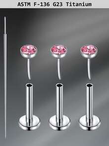 3pcs Funky Titanium Alloy Cubic Zirconia 20/18/16G Lip Studs For Women For Daily Decoration, 8mm G23 Hypoallergenic Flat Back Labret Studs Labret Medusa Studs Push In Helix Conch Tragus Ear Studs Body Piercing Jewelry Pink Blue Cubic Zirconia Lip Piercing Jewelry - Silver - View 7