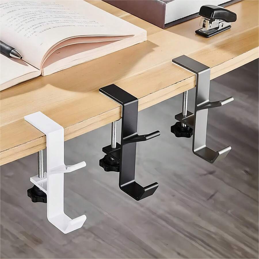 1pc Versatile Under-Desk Hook - Adjustable, High-Load Capacity, Easy-Install, Versatile, Home Office Desk Edge Hook, Portable And Practical Bag Holder Hanging Hook For Office School Desk Table - White - View 1
