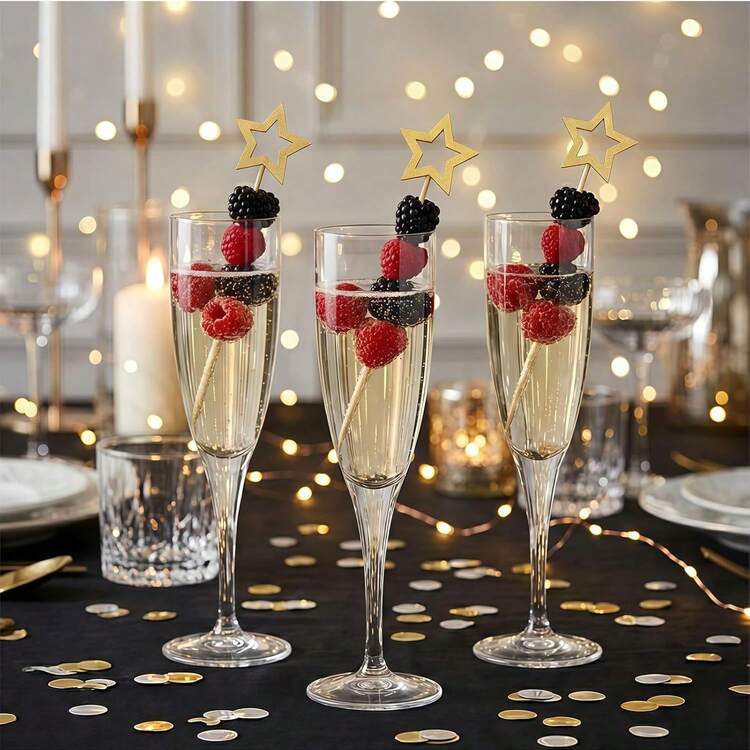 10/30/50/100/200颗金色镂空大五角星蛋糕/甜点/沙拉/三明治食品烘焙一次性装饰水果串，适用于水果、餐厅、派对水果盘装饰 - 1 YEAR - 查看 6