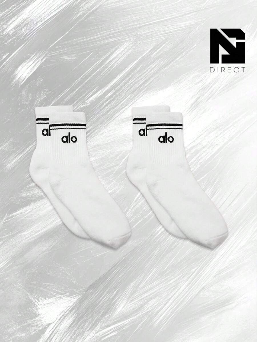 Alo Unisex Half-Crew Throwback Sock 2 Pairs–For Unisex -Vintage-Autumn & Winter & Spring & Summer-Inspired Running , Shock-Absorbing Comfort, Gym To Streetwear Casual Wear -Back To School- Easter Gift –A0480U 2PK - 白色/黑色 - 查看 1