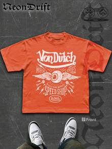 NeonDrift Street  Cotton T-Shirt  100% Cotton Fabric   Unisex Style-Van Dutch Motor Cycles Speed Shop Graphic T Shirt Vintage Style Print Classic Americana Design For Car Enthusiasts And Biker Culture Fans Casual Wear Streetwear Fashion  Men's Apparel - Màu Cam san hô - Xem 1