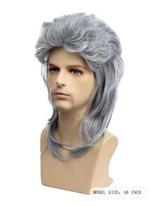 Sallcks Silver Grey Mullet Wigs For Men 80s Long Punk Rocker Wig Synthetic Halloween Costume Wigs For Men (Light Grey) - Silver - View 4