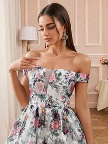 全身印花露肩伴娘礼服 - 彩色 - 查看 8