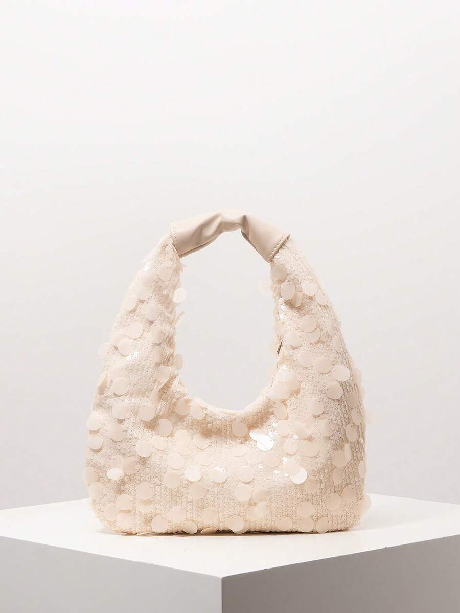 Bolso de hombro con lentejuelas, cartera elegante de dama, decoraciones para fiestas, suministros para bodas, regalo para mujeres (patrón aleatorio) - Beis - Ver 1