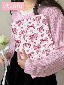 Ayotu 1pc Pink Striped Bow Tie Tablet Case & Kindle E-Book Case Compatible With 10th Generation, 11/Air 4th/Air 7th/9.7 Inches, Compatible With Samsung Galaxy Tab A9 Plus, Kindle (11th Generation-2024 Release)(6 Inch), Kindle Paperwhite 12th Gen 2024, Great Holiday Gift, Stylish And Simple Pattern. - Multicolor - View 3