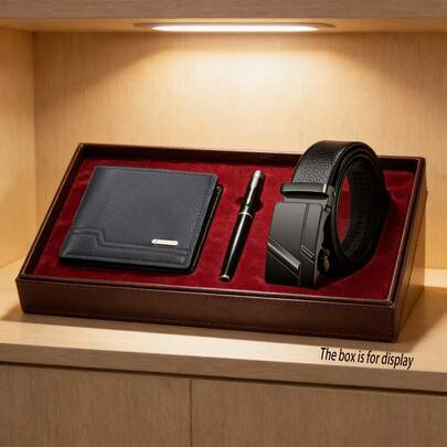 3pcs Men's Business Casual Stylish Wallet Set, Suitable For Daily Use, Commuting, Also Great Gift For Birthdays, Anniversaries, St. Patrick's Day, Wedding Season, Easter, Coachella, Graduation For Boyfriends, Husbands, Friends Or Fathers