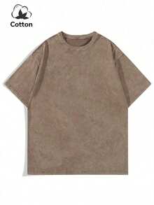 Plus Size Men's Casual Washed Round Neck Short Sleeve T-Shirt, Summer - Camel - View 2