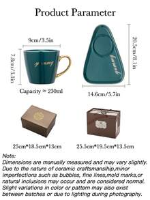 Ceramic Coffee Mug & Tea Cup Set, Gilded Asymmetrical Shape, Personalized For Home, Office, Couples Gift, Birthday Gift - Dark Green - View 7