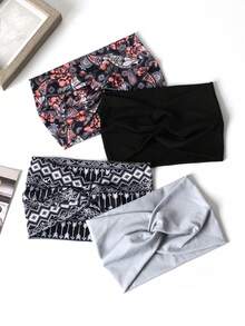 4pcs Women Wide-Width Cross Print Solid Color Casual Headbands, Leopard Pattern Versatile Colorful Hair Accessories Turban Headband Sweatband, Hairband Fall Winter Hair Band For Vacation Outfits Woman Elegant Scarf Women Bandana Soft Headwrap - Multicolor - View 8