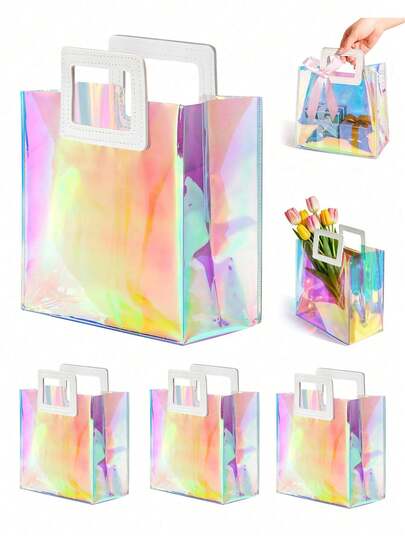 10/20pcs Clear Gift Bags With Handles, Small Clear Goodie Bags, Clear Favor Bags, Fall Gift Wrap Tote Bags, Waterproof Clear Gift Bags, For Wedding Birthday Party Favor, Halloween Christmas Party Supplies, 5.9" * 6.3" * 2.8"
