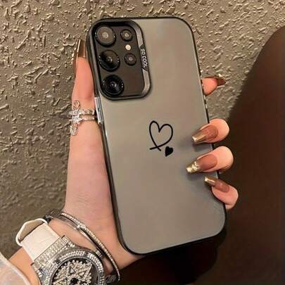 奢华商务亚克力UV喷绘双心纯色防震手机壳，兼容 17、16、15、14、13、S26、S25、S24、荣耀400Lite、200Pro、荣耀A5、X9、X8、X6、9X、Smart 6/7/8/9/10、14T、15T Pro