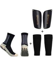 12-18 Years Old Youth Soccer 3 PiecesSet: Non-Slip Grip Mid-Calf Leg Warmers + Sports Shin Guard Sleeves + Shin Guards - Multicolor - View 13