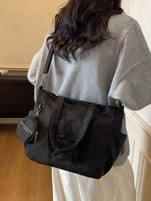 Dedoo 新款时尚休闲帆布星形图案手提包，带零钱包，女士办公包 - 黑色 - 查看 3