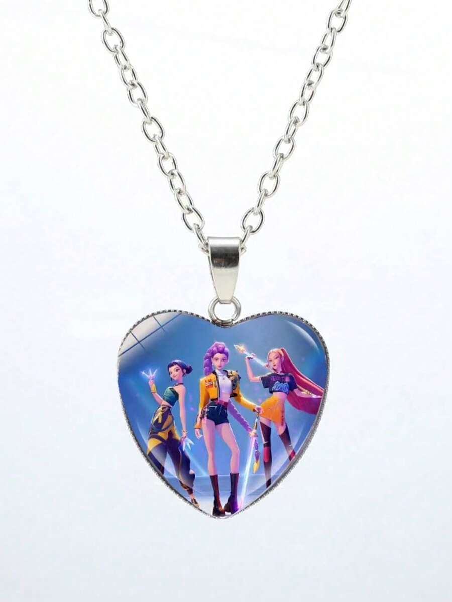 KPOP Demon Hunter SK-POP Girl Group Heart Necklace Pendant, Cross-Border Hot Selling Anime Cartoon Peach Heart Pendant Sweater Chain, High Visual Appeal - Heart Necklace - View 1
