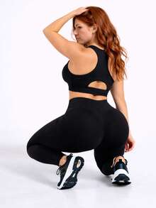 Plus Size Fitness Set For Gym With Stripes - Sizes G1 G2 G3 G4 – Thick Fabric, Super Elastane, Super High Waist, Not See-Through - 黑色 - 查看 5