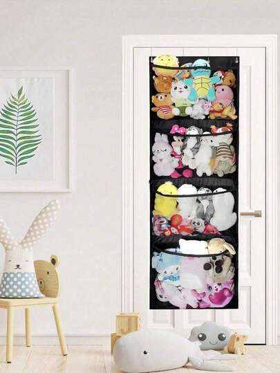 1个毛绒娃娃收纳袋，门后悬挂式毛绒娃娃整理袋，浴室/房间动物造型收纳袋（款式随机）