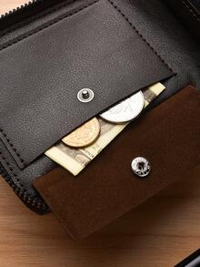 New Retro Men's Short Wallet, Card Holder Leather Zipper Wallet - Multicolor - View 8