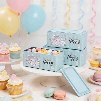 1pc Square Candy Box With Cartoon Rabbit Pattern, Containing Cute Cookies, Snacks, And Cupcake Storage Boxes. It Is Perfect For Use At Easter Parties, Can Be Used As A Piggy Bank, A Holiday Gift, A Birthday Gift, Or An Excellent Choice For Adult Gifts