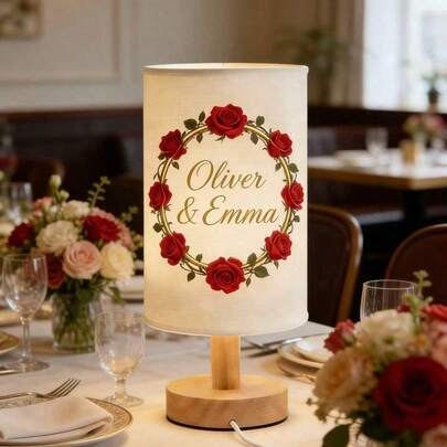1pc,Personalized Linen Fabric Table Lamp,Warm LED Light Lamps With Custom Names And USB Power, Romantic Style Love-Themed Linen Shade Cylindrical Design,Bedside Lamp With Dimmable Light Function , Home Decor Lamp For Bedroom,Dining Table Counter,Living Room Desk Nightstand Perfect Gift For Valentine's Day