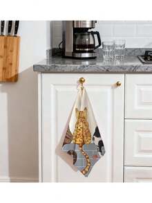 2pcs Whisker Wonders Cat Cartoon Towels - Super Soft Polyester, Machine Washable, Modern Fantasy Cat Theme, Woven Rectangular Kitchen/Bathroom/Dishcloth, Ideal Gift For Cat Lovers - Multicolor - View 2