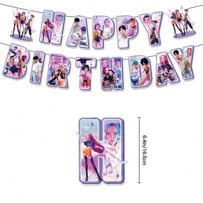 K-POP Blue Witch Girl Group Theme Tableware: Paper Plates, Paper Cups, Tablecloth, Hanging Flags, Birthday Party Decorations