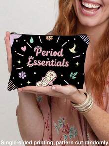 "Period Essentials"Storage Bag,Sanitary Pad Pattern Makeup Pouch, Travel Toiletry Bag, Multi-Purpose Organizer, DIY Categorized Storage, Women's Menstrual Care Gift, Single-Sided Print Design, Ideal For Pa, Travel - Black - View 16