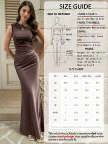 女士优雅纯色褶皱露背缎面拼接长裙，适合外出、派对、鸡尾酒会、婚礼宾客和度假等场合。 - 摩卡棕 - 查看 11