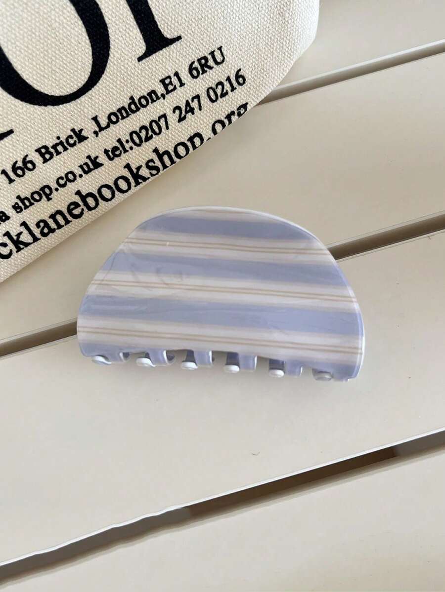 1pc Korean Style Blue & Coffee Striped Acrylic Hair Claw Clip, Retro Elegant Hair Accessory For Bun, Ponytail, Versatile Hair Clip, Fashionable Hair Claw Clip For Winter Women Hair Accessories - 淺藍色 - 查看 1