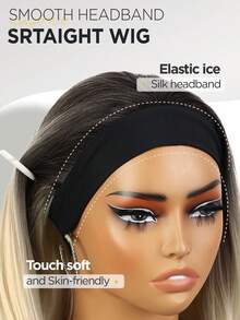 Ombre Gold Straight Wig Headband, Short Straight Headband Wig Without Glue, Natural Looking Synthetic Fiber Wig With Headband Design, Wear And Go - Blonde Ombre - View 9