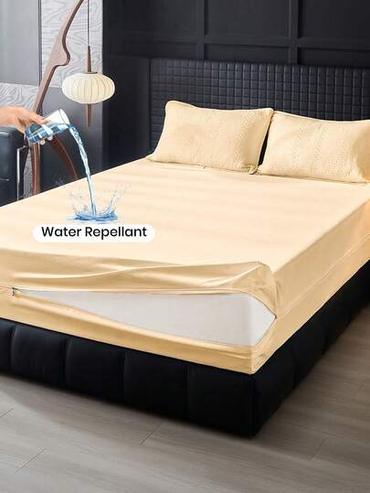 1pc Waterproof 6-Sided Zipper Mattress Protector Cover, Fits 9-12 Inch Thick Mattresses For Twin, Full, Queen, King, Breathable & Quiet, Machine Washable, Hypoallergenic, High-Quality Mattress Encasement, Ideal Home Gift, Perfect Holiday Present