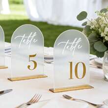 1 Set = 10pcs Matte Wedding Table Number Plates 1-40 With Stands, Gold Arch Acrylic Table Number Plates With Stands 15*10cm, Suitable For Wedding Reception, Party, Anniversary, Events - View 6