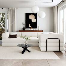MERAX L-Shaped Modular Sofa Bed In Corduroy Fabric, Ideal For Living Rooms And Apartments, Beige - 米色 - 查看 3