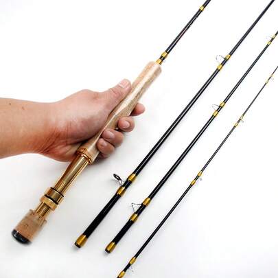 1.98m/2.1m Gold Color Fly Fishing Rod, Lightweight Long Distance Casting, 5/6# Ultra Soft & Lightweight Fly Fishing Rod, Carbon Fiber, Professional Fishing Gear For Stream Fishing