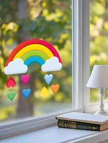 Hình dán đám mây cầu vồng và trái tim ngộ nghĩnh - Hình dán tĩnh điện sống động cho cửa sổ nhà bếp, phòng khách, phòng ngủ - Thêm chút lãng mạn với tông màu pastel, lá xanh và khung cảnh ngập nắng, hình dán cửa sổ cho ngôi nhà. - Hình dán cầu vồng - Xem 3