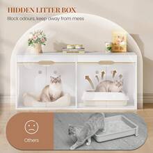 HaluPeit Cat Litter Box Cabinet, Cat Cabinet For 2 Cats, Cat Toilet With Door, For Cats, Double Door, Side Table, 120 X 50 X 53.4 Cm, White Oak And White, Modern - 白色 - 查看 4