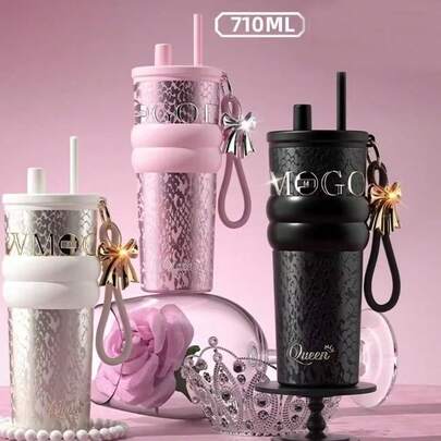 1pc Premium Insulated Beverage Tumbler, 316 Stainless Steel Material, Outdoor/Car Straw Water/Coffee Cup, Keeps Hot/Cold, Leak-Proof, Fits Car Cup Holder, Suitable For Sports, Travel And School, Valentine's Day/Women's Gift