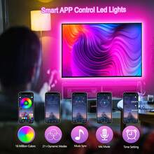 Tira de luz inteligente LED, lámpara de luz de fondo RGB para TV, regulable, cambio de 7 colores, LEDs de alta luminosidad, control inalámbrico por aplicación, adecuado para fondo de TV, computadora, cine en casa, configuración de juegos - luz colorida - Ver 2