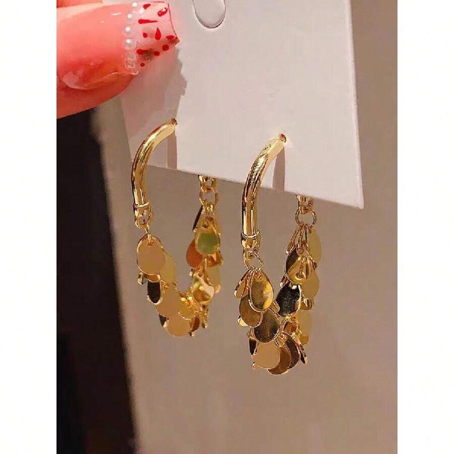 Preserved Color Plating High-End Look Metallic Sequin Tassel Earrings Women's Lightweight Luxury Niche Design Fashion All-Match Ear Accessory New - White K - View 1