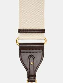 Wide Adjustable Shoulder Strap; Metal Buckle Closure; Mixed Material Design - Coffee - View 4