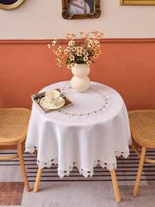 1件极简白色圆形涤纶刺绣桌布 - 白色 - 查看 5