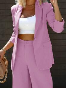 Women's Solid Color Slim Fit Formal Suit Set, One Solid Color, Suitable For All Seasons, Suitable For Parties, Dances, Parties, Birthday Parties, Cocktail Parties, Beer Festivals, Vacations, Fashion Shows - Màu Hồng baby - Xem 5