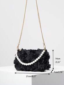 金属链条印花女士斜挎包，珍珠包，派对配饰，婚礼用品，优雅女士钱包，女士礼物（图案随机） - 黑色 - 查看 9