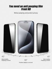 Privacy Anti-Spy 3pcs Tempered Glass Screen Protector Mobile Phone Screen Film Compatible With Apple Devices Anti-Scratch Anti-Collision Oleophobic Coating Smooth Touch Compatible With Apple X/XR/6/7/8/11/12/13/14/15/16/16Plus/16Pro/16ProMax/16e/17/17 Air/17 Pro/17 Pro Max Series Spring Gift Anniversary - Black - View 3