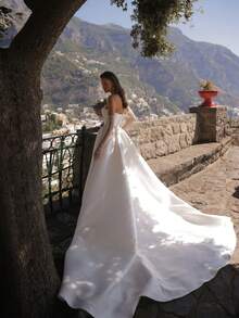 Glamorous Strapless Sweetheart Satin A-Line Wedding Dress With Beaded Trim, High Slit, Wedding Dresses For Bride, Elegant And Comfortable, Includes Plus Sizes, Bridal Gown, Formal Dresses For Women, Suitable For Wedding, Party, After-Party Dress, Cocktail Party, Bride, Formal Occasions, Dinner Dress, Prom Dress, Birthday Party, Celebration, Gala, Festival, Ceremony, Graduation, Homecoming Dress, Vacation, White - 白色 - 查看 4
