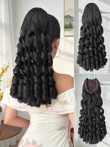 14英寸长波浪卷耐热合成纤维马尾假发，渐变棕色至黑色、棕色至金色至酒红色，适合女性，可用于圣诞节、万圣节、音乐节和日常佩戴。 - 拼色 - 查看 14