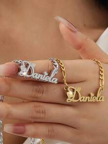 18k Stainless Steel Jewelry, Personalized Name Customization, Sandblasted Style, Double-Layer Necklace, Customized Jewelry, Including Gift Box, As Valentine's Day Gift, Daily Gift - Multicolor - View 5