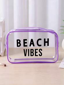 Damen "Beach Vibes" Make-up Tasche, PVC klare Kosmetiktasche Reise Kulturtasche, strandthematischer Buchstabendruck wasserdicht leicht zu reinigen, multifunktionaler tragbarer Kulturtaschenorganizer, Strandurlaubs-Essentials, transparente Aufbewahrungstasche, leichte dauerhafte Reißverschluss Make-up Tasche für Sommerausflüge, Poolzeiten, tägliche Aufbewahrung & Strandurlaubs-Essentials, Geschenk für Freunde und Beste Freundinnen, vier Farben erhältlich, Reisenotwendigkeit - Verschiedenfarbig - Übersicht 10