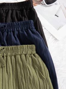 3pcs/Set Girls' Casual Solid Color Pants With Bow Decor Elastic Waistband, Suitable For Spring & Autumn - Army Green - View 4
